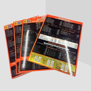 Cardápio PVC 2mm Frente e Verso A4 PS 2mm + Vinil 21x29,7 cm Colorido frente e verso  Cantos Arredondados 